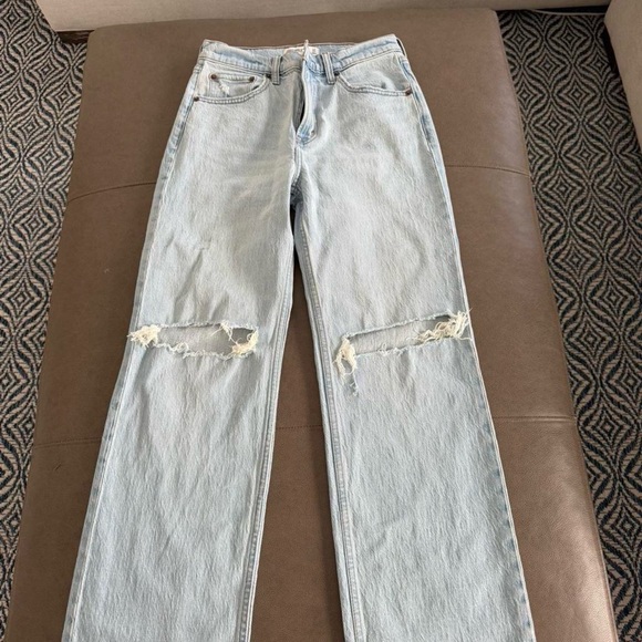Abercrombie & Fitch Denim - Abercrombie & Fitch Light Blue Ripped Straight Leg Jeans